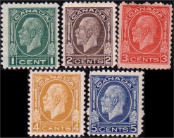 951 Canada 1932 George V Medallion 1c-5c SC #195-199 CV $100.50 MH * Neuf (188) - Unused Stamps