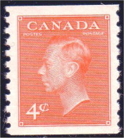 951 Canada 1951 George VI POSTES-POSTAGE 4c Orange Coil Roulette Perf 9.5 MNH ** Neuf SC (177) - Nuevos