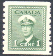 951 Canada 1942 George VI War Issue 1c Green Vert Coil Roulette Perf 8 MNH ** Neuf SC (130) - Unused Stamps