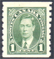 951 Canada 1937 George VI Mufti Issue 1c Vert Green Coil Roulette MH * Neuf (119) - Nuevos