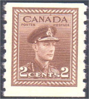 951 Canada 1942 George VI War Issue 2c Brun Brown Coil Roulette Perf 8 MH * Neuf (133) - Ongebruikt