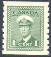 951 Canada 1942 George VI War Issue 1c Green Vert Coil Roulette Perf 8 MNH ** Neuf SC (129) - Ungebraucht