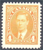 951 Canada 1937 George VI Mufti Issue 4c Yellow Jaune MNH ** Neuf SC (114) - Nuevos