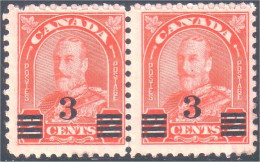 951 Canada 1932 George V Arch Leaf Issue 2c Red Rouge Surcharge 3c Paire Small Fault MNH ** Neuf SC (64) - Unused Stamps