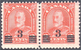 951 Canada 1932 George V Arch Leaf Issue 2c Red Rouge Surcharge 3c Paire MNH ** Neuf SC (63) - Familles Royales