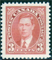 951 Canada 1937 George VI Mufti Issue 3c Red Rouge MNH ** Neuf SC (8) - Familles Royales