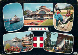 74 - Evian Les Bains - Multivues - Automobiles - Bateaux - Enfants - Folklore - Blasons - Flamme Postale - CPM - Voir Sc - Evian-les-Bains