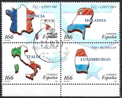 Spain 1999. Scott #2995g, H, J & K (U) Introduction Of The Euro, France, Netherlands, Italy & Luxembourg - Usados