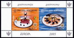 Montenegro 2005 Europa CEPT Gastronomy Ham Olives Orange Fishes Sadines Shrimps Shells, Block From Booklet MNH - Montenegro