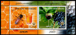 Montenegro 2005 Europa CEPT Gastronomy Insects Bee Honey Flora Grapes Wine, Block Souvenir Sheet MNH - 2005