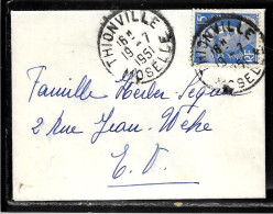 K198 - MARIANNE DE GANDON SUR LETTRE MIGNONETTE  DE THIONVILLE DU 19/07/51 - DAGUIN - 1921-1960: Période Moderne