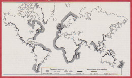 Marée. Carte Des Marées. Types De Marées Et Amplitudes. Larousse 1960. - Historische Dokumente