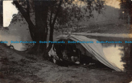 R043526 Old Postcard. Men In The Tent Near The Lake - World