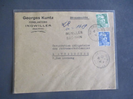 RECOMMANDE DE FORTUNE GRIFFE LINEAIRE INGWILLER LETTRE - 1921-1960: Modern Tijdperk