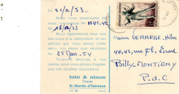 Carte Postale Avec Publicité Toto Et Ninon à St-Martin-d'Estréaux. (Loire) 1953. - Other & Unclassified