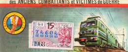 Billet Loterie Nationale Pour Victimes De Guerre. Dessin De Locomotive. 1968. - Biglietti Della Lotteria