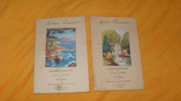 LOT 2 MENUS ANCIENS DE 1927../ ILLUSTRATION PAYSAGE..PREMIERE COMMUNION ..MME DUBUC CUISINIERE A NEUFCHATEL... - Menükarten