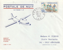 POSTAL  DE  NUIT     BREST  - RENNES  -   PARIS - Manual Postmarks