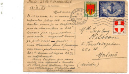 Timbre Troupes Coloniales (N°889) Sur Carte Postale Vers La Suède. - 1921-1960: Periodo Moderno