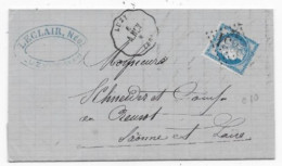 Département NIEVRE Lettre Timbre CERES N°60 CONVOYEUR STATION LUZY Ligne A.NEV - 1849-1876: Classic Period