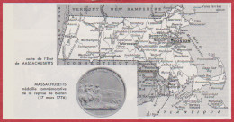 Carte Du Massachusetts, Avec Voies Ferrées. Médaille Commémorative De La Reprise De Boston En 1776. Larousse 1960. - Historische Dokumente