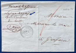 Lettre En Franchise Plus Contreseing Manuscrit Du Juge De Paix Dateur Perlé T22 De "BESSE -S-ISSOLE " Pour Gonfaron TTB - 1849-1876: Klassieke Periode