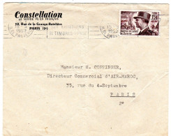 1952  " CONSTELLATION  Le Monde Vu En Français "  T P  Maréchal DE LATTRE DE TASSIGNY 15f - Storia Postale