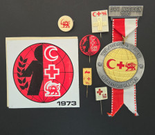 Mixed Lot Red Cross, Lion And Sun, Crescent Medal Pin Sticker Etc - Other & Unclassified