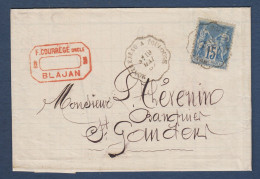 Cachet De Convoyeur  MONTREJEAU  A  TOULOUSE  Sur Lettre Avec 15c Sage - Railway Post