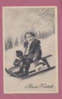 Buon Natale. Marry Christmas- Bambino Con Slittino. Child With Sled- Small Size, Divided Back,  Mailed On 24.12.1937 - Otros & Sin Clasificación