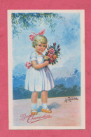 Cartolina Augurale Buon Onomastico, Good Name Day. Bambina Con Fiori. Little Girl With Flower. Firmata A.Collino- - Andere & Zonder Classificatie