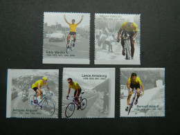 Vignettes Découpées Vainqueurs Du Tour De France : Anquetil - Mercks - Hinault - Indurain - Armstrong - Ciclismo