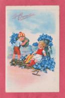 Cartolina Augurale Buon Onomastico, Good Name Day. Bambini E Fiori . Little Girl And Boy With Flowers . - - Other & Unclassified