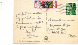 Deux Timbres De Israel Sur Carte Postale Vers La France. - Briefe U. Dokumente