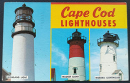 United States -  Cape Cod Lighthouses. Highland Light, Truro. Nauset Light, Eastham. Nobska, Woods Hole, Mass. - Cape Cod