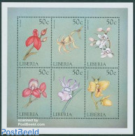 Liberia 1999 Orchids 6v M/s, Dis Cardinalis, Mint NH, Nature - Flowers & Plants - Orchids - Autres & Non Classés