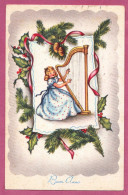 Greetings Card, Buon Anno, Happy New Year-Scene Of Young Girl Plays Teh Harp- Giovane Ragazza Suona L'arpa- - Neujahr