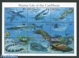 Grenada Grenadines 1995 Marine Life 9v M/s, Mint NH, Nature - Fish - Sharks - Vissen