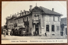 Gruss Wolfisheim - Animée Avec Tramway - Restaurant Zum Roten Ochsen - Boeuf Rouge - Inh. M. Lorentz - Andere & Zonder Classificatie