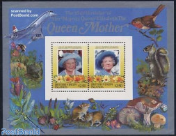 Virgin Islands 1985 Queen Mother S/s, Mint NH, History - Nature - Transport - Kings & Queens (Royalty) - Animals (othe.. - Familles Royales
