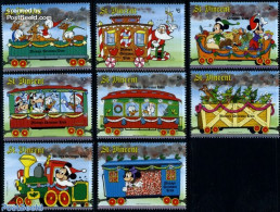 Saint Vincent 1988 Christmas, Disney 8v, Mint NH, Religion - Transport - Christmas - Railways - Art - Disney - Kerstmis