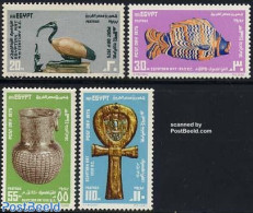 Egypt (Republic) 1975 Postal Day, Egyptian Art 4v, Mint NH, History - Nature - Archaeology - Birds - Fish - Art - Art .. - Neufs