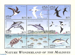 Maldives 1999 Animals 9v M/s, Mint NH, Nature - Animals (others & Mixed) - Birds - Fish - Reptiles - Sea Mammals - Tur.. - Fische