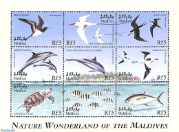 Maldives 1999 Animals 9v M/s, Mint NH, Nature - Animals (others & Mixed) - Birds - Fish - Reptiles - Sea Mammals - Tur.. - Vissen