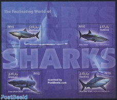 Maldives 2004 Sharks 4v M/s, Mint NH, Nature - Fish - Sharks - Pesci