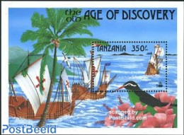 Tanzania 1990 Columbus Fleet S/s, Mint NH, History - Nature - Transport - Explorers - Birds - Ships And Boats - Onderzoekers