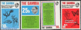 Gambia 1977 Nature Conservation 4v, Mint NH, Nature - Animals (others & Mixed) - Birds - Butterflies - Crocodiles - De.. - Gambia (...-1964)