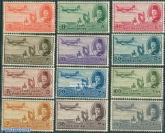 Egypt (Kingdom) 1947 Airmail Definitives 12v, Mint NH, Nature - Transport - Water, Dams & Falls - Aircraft & Aviation - Unused Stamps