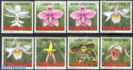 Tonga 1995 Christmas, New Year 8v, Mint NH, Nature - Religion - Flowers & Plants - Orchids - Christmas - Noël