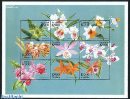 Zambia 1999 Orchids 9v M/s, Bluegreen, Mint NH, Nature - Flowers & Plants - Orchids - Zambia (1965-...)
